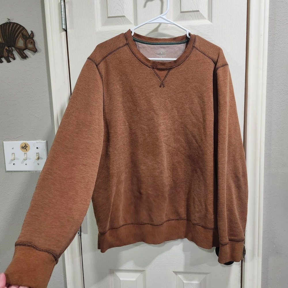GH Bass & Co Mens Rust Brown Crewneck Sweatshirt Large V-Stitch Pullover